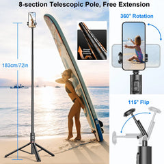 Portable 72 Inch Selfie Stick Tripod with Wireless Remote Cold Shoe,Stand for iPhone Mobile Phone Tiktok Live Streaming